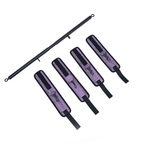 3 in 1 Heavy Duty Stainless Steel Expandable Spreader Bar with 4pcs PU Blue Adjustable Straps,Workout Bar for Home Gym Training Bar,Portable Detachable Pilates Kit - style: Black+Purple Serpentine Kit