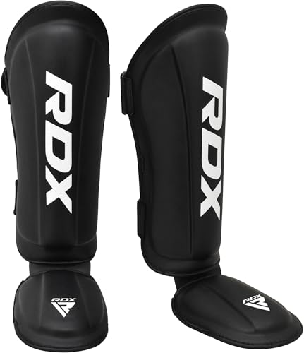 RDX Shin Guards Kickboxing Muay Thai, SATRA SMMAF Approved, Premium Maya Hide Leather, Leg Instep Protection Pads, MMA Martial Arts Kicking Sparring Training Gear, BJJ Karate Boxing Taekwondo, Black - color: Black, size: Medium