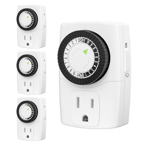 BN-LINK BND-60/U47 Indoor Mini 24-Hour Mechanical Outlet Timer, 3-Prong, 4-Pack - size: 3-Prong, 4-Pack, 1 Outlet, Mini