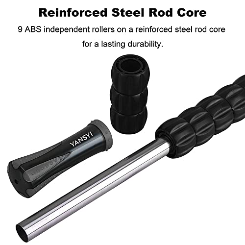 YANSYI Professional 9-Roller Deep Tissue Massage Stick - Portable Muscle Recovery Roller for Athletes, Relieves Post-Workout Soreness & Leg/Back Pain - Portable Physio Tool (Gray) - color: Gray