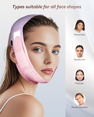 Reusable V-Line Sculpting Face Mask – Silicone Chin Strap for Jawline Tightening & Double Chin Reduction (23-27 Inches) (Pink) -01 - color: light pink