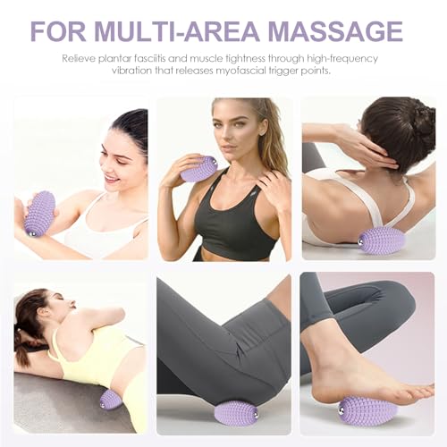 Silicone Vibrating Massage Ball with Rolling Head, 3-Speed Myofascial Massage Roller for Plantar Fasciitis Relief, Hip & Psoas Release, Trigger Point Therapy for Neck, Back, Foot (Purple) - color: Purple