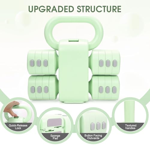 Adjustable 2-in-1 Convertible Kettlebell & Dumbbells Set, 4 in 1 Free Weights Dumbbell Set of 2, Each 2.2 3.3 4.4 5.5lb Quick Change Women Dumbbell Set for Home Exercise Training - color: Green