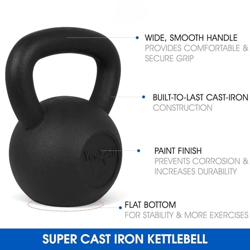 Yes4All Kettlebell Sets, 5 - 10 - 15 - 20 - 25 - 30 LB Cast Iron Strength Training Kettlebells, Wide Handles & Flat Bottom, Multi-Level from Beginners to Pros for Strength Training & Home Gym - color: E. 10 - 15 - 20 lbs