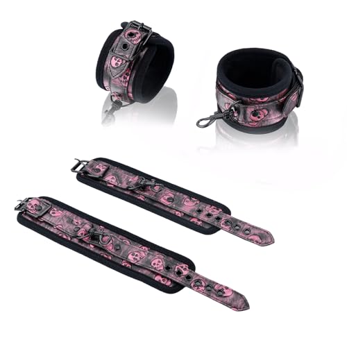 Heavy Duty Stainless Steel Expandable Spreader Bar with 4pcs PU Black--Pink Skull Pattern Detachable Adjustable Straps,Workout Bar for Home Indoor Gym Training Kit - style: Black+Black-Pink PU Kit