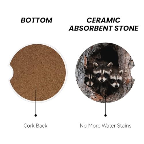 Cute Raccoon Car Coasters for Cup Holders, 2 Pack Absorbent Ceramic Drink Cup Coaster for Women Men, Auto Interior Accessories - color: T20