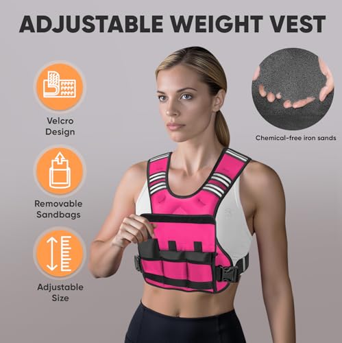 APEXUP Adjustable Weighted Vest, 4-10lb/12-18lb/20-32lb Vest with 6 Ironsand Weights and Large Pocket, Weight Vest for Men Women Strength Training, Running, Walking - color: Pink, size: 4-10lbs