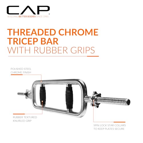 CAP Barbell Standard Threaded 34" Triceps Bar | Multiple Options - color: Black, Rubber Grips