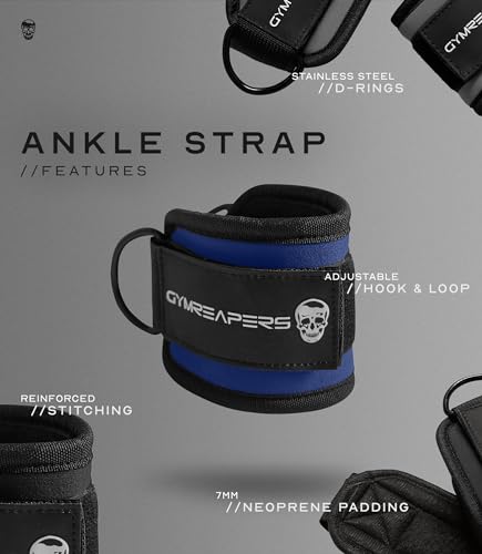 Gymreapers Ankle Straps For Cable Machine Kickbacks, Glute Workouts, Lower Body Exercises - Adjustable Leg Straps with Neoprene Padding - color: Cobalt, size: Pair