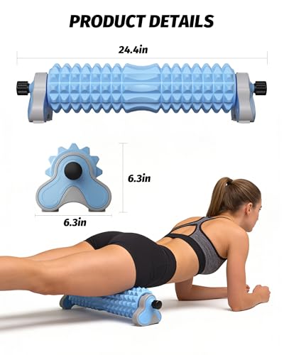 Foam Roller for Back, 3-Level Height Adjustment Deep Tissue Massage Tool | Spinal center groove, dual-zone textured nodes, hands-free bodyweight control, stable wide base, compact home storage design