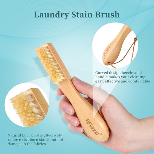 BFWood 2PCS Laundry Stain Brush - Natural Soft Boar Bristles, Removes Tough Stains from Delicate Fabrics Like Knits, Cotton, and Linens, Gentle on Fabrics, No Damage - style: Regular-2PCS
