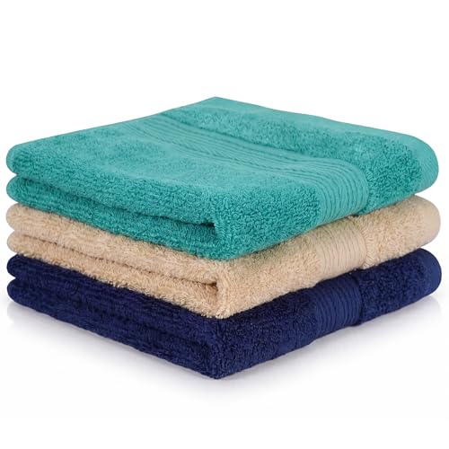 Wash Cloths for Face 3 Pack, 100% Cotton Washcloths, Soft Absorbent Face Towels for Face & Body, Quick Dry Wash Cloths for Showering, Bathroom, 3 Colors - color: Multi-coloured