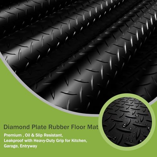 10x25 FT Black Garage Floor Mat, 2.8mm Thickened Flooring Roll for Under Car Diamond Plate PVC Rubber Mat with 20 Pcs Tapes, Non-Slip Floor Mat for Garage, Warehouse, Gyms, Trailer - color: Black, size: 10x25 FT