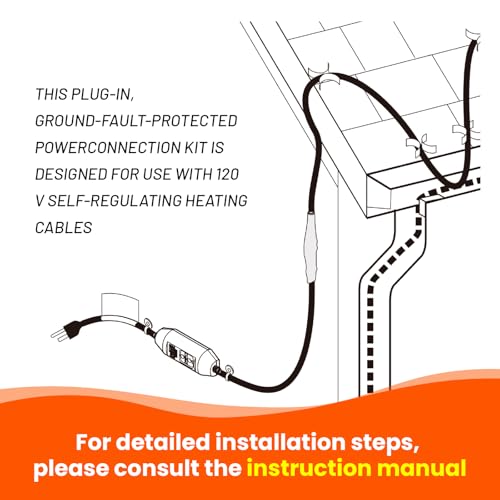120V Plug-In GFCI Self Regulating Heat Cable Power Connection Kit | Pipe Roof Gutter Deicing, Ground Fault Protection (1 extra End Seal Kit included) - style: Plug-in power connection kit