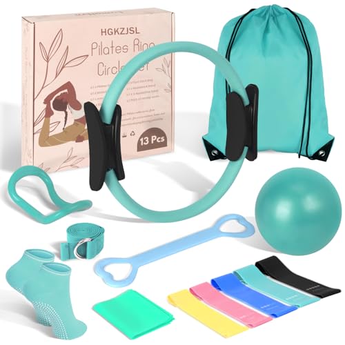 Pilates Kit for Women 13PCS, Pilates Ring Ball Resistance Bands Workout Set | Pilates equipment set for women and beginners, at home pilates kit for mat workouts, toning, stretching and strength training - color: Teal