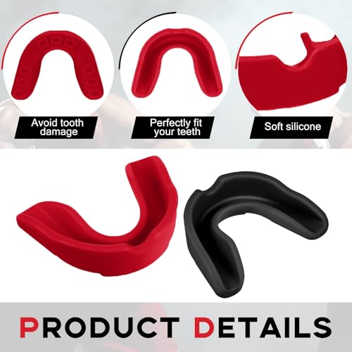 BBTO 20 Pcs Football Mouthguards Bulk | Youth & Adult Mouth Guard No Boil Mouthpiece Adult Youth Braces Soft Mouth Guard for Lacrosse Basketball Hockey Wrestling - color: Red,black, size: L