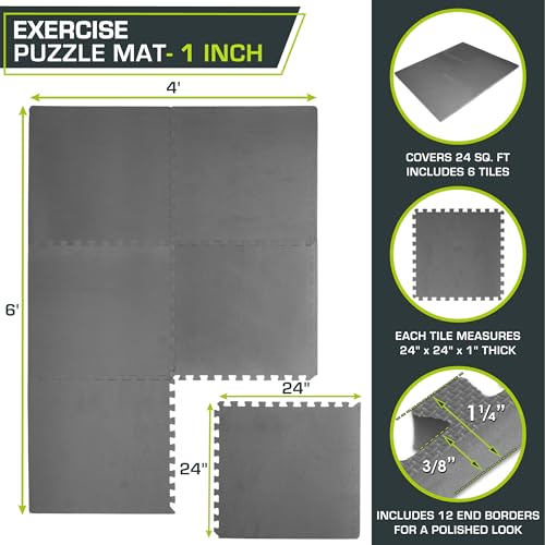 ProsourceFit Weaved Pattern Extra Thick Exercise Puzzle Mat 1-inch, EVA Foam Interlocking Tiles for Protective, Cushioned Flooring for Home and Gym Equipment; Grey, 24 SQ FT, 6 Tiles - color: Grey, size: 6 Pack (24 SQ FT)
