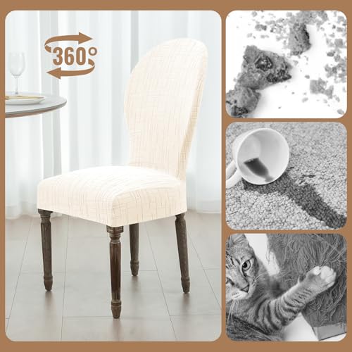 Round Back Dining Chair Cover Set 2/4/6, Curved Back Chair Covers Stretch Armless Dining Chair Slipcovers Mid Century Modern Chair Seat Protector for Kitchen, Home and Banquet (Beige, Set of 2) - color: 2-beige, size: Set of 2