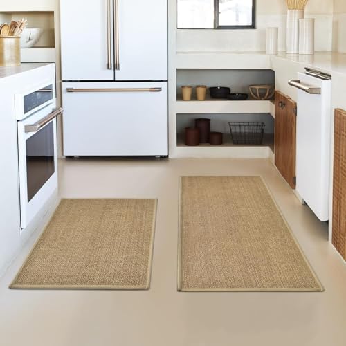 Artoid Mode Washable Non Slip Kitchen Rugs and Mats Set of 3, Rubber Backing Absorbent Kitchen Mats for Floor Front of Sink - 17"x29"+17"x36"+17"x47" - color: Linen, size: 17" x 29"/17" x 36"/17"x 47"