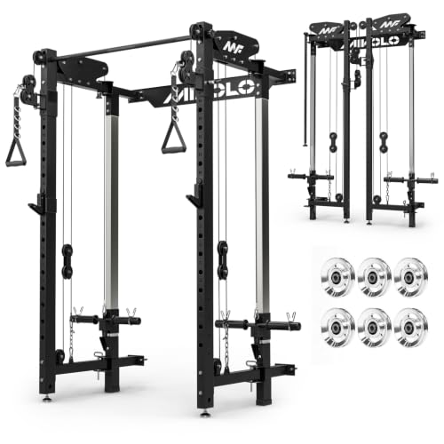 Mikolo Folding Squat Rack, Wall Mounted Power Rack with Cable Crossover Machine & LAT Pull Down, Functional Trainer with 5 Adjustable Function Modes, Home Gym Package - color: Black, size: WR00 Ultra (Alum Pulleys)