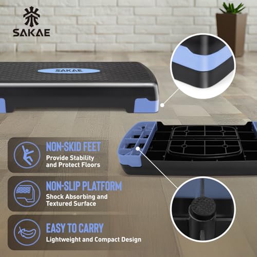 SAKAE Aerobics Step Platform Set with Weighted Vest & Measuring Tape, Adjustable Height 2 Level Risers Workout Step Trainer with Non-Slip Surface, Step Platform for Home Exercise, Multiple Colors - color: Blue