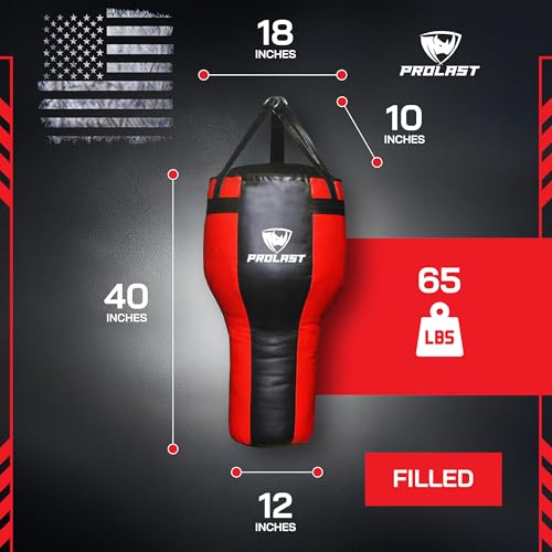 Angle Heavy Punching Bag for Adults, Hook and Uppercut, Boxing, MMA, Martial Arts, Muay Thai, 65 lbs, Rhino Logo - color: Black / Red, style: Filled
