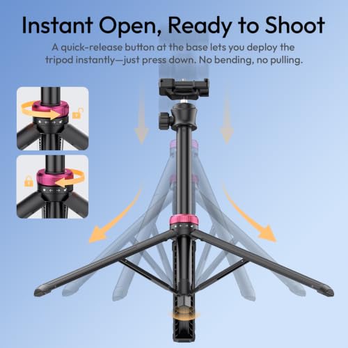 ULANZI MT44 Auto Open Phone Tripod, 59" Extendable Selfie Stick for iPhone | 360° Ball Head, 1s Pop Open , Cold Shoe, Selfie Stick Tripod w 1/4" Screw for Vlog Recording for iPhone 17 Luna Pocket 4 - color: MT44 Auto Open Black
