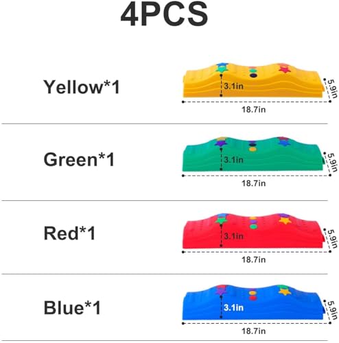MOCUTEEN Kids Balance Beam Toddler Stepping Stones Max Load 220LBS 4 PCS Non-Slip Textured Surface & Rubber Pads Bottom Promote Agility Coordination Five Star Pattern - color: 4 Straight