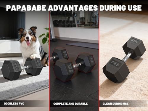 PAPABABE Dumbbell Set, Rubber Encased Home Gym Dumbbells, Weight Dumbbells for Women & Men, Hand Weights for Home Gym & Strength Training - size: 45 lb Set (Pair of 2.5, 7.5, 12.5), style: Chrome Grip