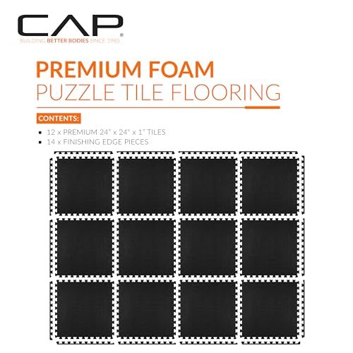 CAP Puzzle Exercise Mats | 1” Thick EVA Interlocking Foam Tiles for Home Gym Flooring | Multiple Options - color: T - Black, style: 12 Tiles (48 SQ FT)