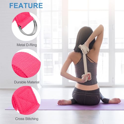 PATIKIL Yoga Strap for Stretching, Cotton Yoga Belt with Adjustable Metal D-Ring Buckle Stretch Band for Fitness Pilates - color: Fuchsia