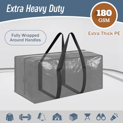 12 Pack Extra Heavy Duty Large Moving Bags with Strong Zipper & Comfortable Handles, Sturdy & Durable Clothes Storage Bags Totes Bins, Packing Moving Boxes for College Supplies, Black - color: Black, size: 12 Pack