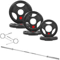 Fitvids 2 Inch Olympic Barbell Weight Plates and Bar Set, 5 FT Barbell Bar and 95 LB(2.5-25 LB) Barbell Weight Set for Home Gym Strength Training - style: 35LB Set with Bar