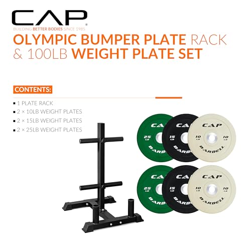CAP 2-inch Olympic Bumper Plate Weight Set | 100-370 lbs | Multiple Colors | Storage Rack Optional - size: 100 lb - Set with Compact Rack, style: COMPETITION