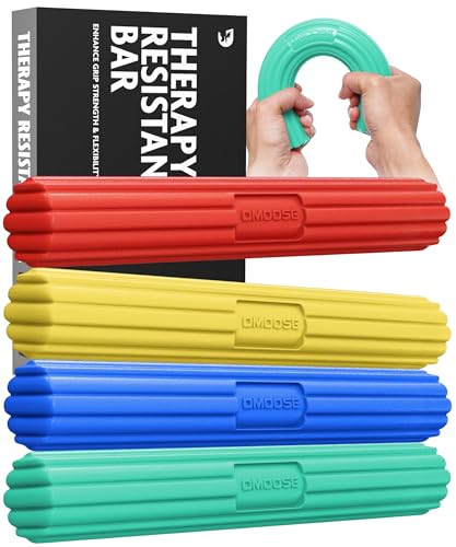 DMoose Fitness Flex Resistance Bar for Physical Therapy - Non-Slip Odorless Material, Exercise Bar for Tennis & Golfers Elbow Tendonitis Relief - Wrist and Forearm Strengthener & Grip Strength Trainer - color: Blue Red Green Yellow