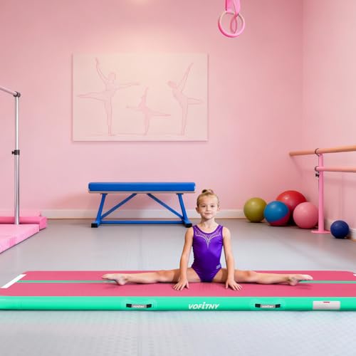 VOFiTNY All Purpose Gymnastics Mat 6.6/10/13/16/20 ft Sturdy Inflatable Tumble Track for Home/Gym - color: Pink/Green, size: 16ft*3.3ft*4inches(5m*1m*0.1m)