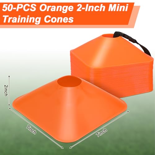 50 Pack 2 Inch Square Mini Cones for Sport Heavy Duty Agility Training Small Soccer Cone Field Marker Practice Equipment for Football Basketball Coaching Team Activities Speed - color: Orange