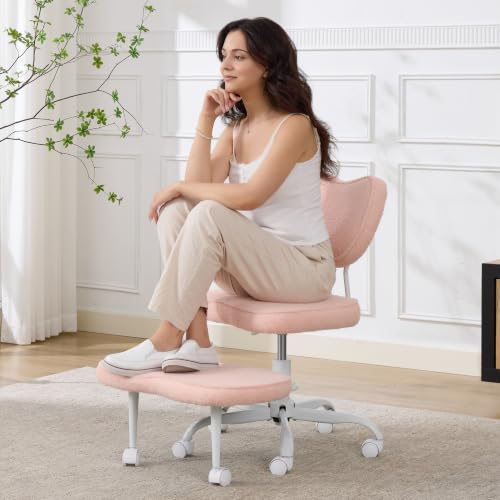 Fizzin Ergonomic Cross Legged Office Chair, Height Adjustable Swivel Desk Chair, Pink - color: Pink