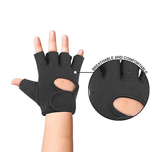 Luwint Kids Fingerless Workout Gloves - Anti-Slip Fitness Mitten for Children Cycling Yoga Weightlifting, 1 Pair - color: Black, size: Medium