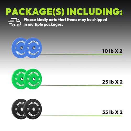 HANDBODE 2-Inch Weight Plates High Bounce, Olympic Bumper Plate Set 45/100/160/190/260/300lb, Colored Weight Plates Set for Home Gym, Barbell Weights Rubber Strength Training Plate for Weight Lifting - size: 140 lb Set (Pair of 10, 25, 35 lb), style: Stan