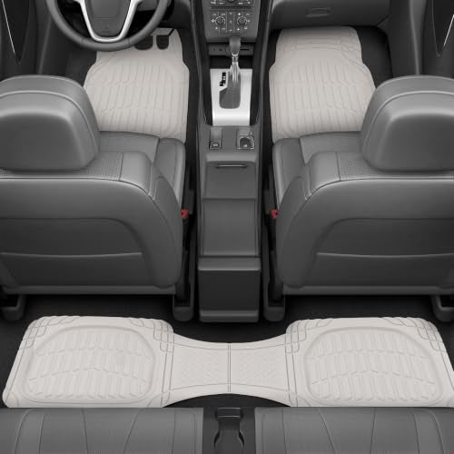 Motor Trend FlexTough LITE Rubber Car Mats Full Set - All Weather White Floor Mats for Trucks, Cars & SUVs - Automotive White Car Floor Mats for Cars Interior Accessories Universal Trim-to-Fit - color: White, style: Full Set