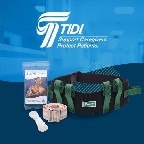 Posey 6537Q Transfer Belt, Black with Green Economy Model – Extra-Wide Soft Nylon – Washable Walking Belt & Gait Transfer Belt – Medical Supplies for Nurses, Therapists & Home Care Caregivers (6537Q)