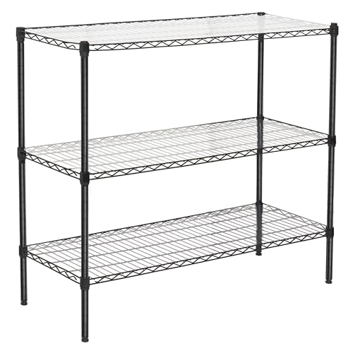 Heavy Duty Wire Shelving Unit, 3-Tier Metal Storage Rack, Boltless Assembly, 2100 lbs Capacity, Adjustable Shelves, 48" L x 18" D x 96" H, Black (Black, 2PCS-48 L x 18" D x 96" H) - size: 2PCS-48" L x 18" D x 96" H