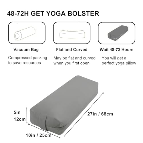 Rectangular Yoga Bolster Pillow, Meditation Pillow for Yin & Restorative Yoga, Filled with Wasted Sponge - color: Gray
