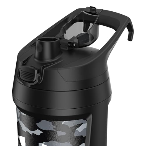 Under Armour 32 oz Insulated Water Bottles - Sports Water Jug with Fence Hook, Leak Resistant for Baseball, Football & More, 32 oz Insulated, Black Woodland - color: Black Woodland, size: 32 Ounces