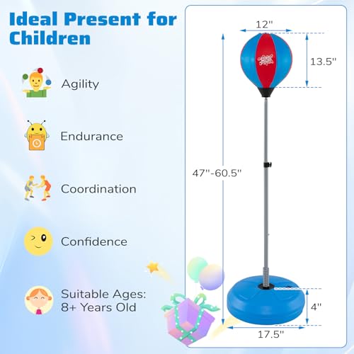 Costzon Punching Bag for Kids, Boxing Bag Set Toy with Height Adjustable Stand, Kids Boxing Gloves and Hand Pump, Freestanding Boxing Equipment Gift for Boys and Girls 8+ Years Old - style: 61" Height