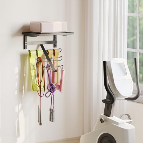 TJ.MOREE 2 Tier Floating Shelf Compatible with Tonal Accessories Wall Mount | Resistance Rack Band Storage Hanger with Shelf Gym Equipment Organizer, Storage Rack for Home Gym,Black