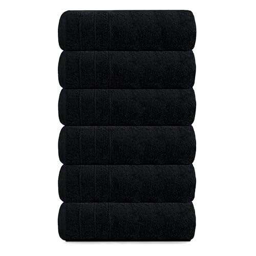 Tens Towels Pack of 6 Hand Towels, 100% Cotton, Lighter Weight, Quick to Dry, 16 x 28 Inches, Super Soft & Absorbent, Perfect for Bathroom & Kitchen, Black - color: Black
