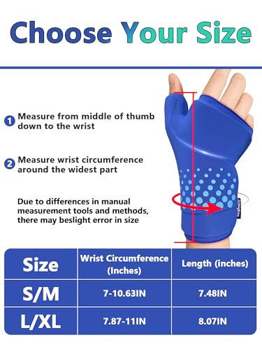 Wrist &Thumb Ice Pack Wrap -Cold&Hot Therapy Thickened Ice Gel- Hand Ice Pack & Ice Glove for Arthritis,Carpal Tunnel Relief, Tendonitis,Injuries & Recovery-Fits Men and Women (Blue, S/M) - color: Blue, size: S/M