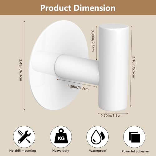 Heavy Duty White Towel Hooks, Stainless Steel Adhesive Coat Hooks for Bags, Towels, Robes, Hats, Aprons – No Drill Bathroom, Kitchen, Hotel Wall Hooks (2 Pack) - color: White, size: Adhesive "T" Shape- 2 Pack
